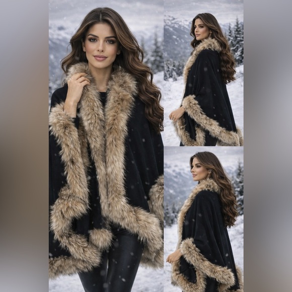 Accessories - Cashmere Silk Fox Fur-Trimmed Women's shawl wrap cape